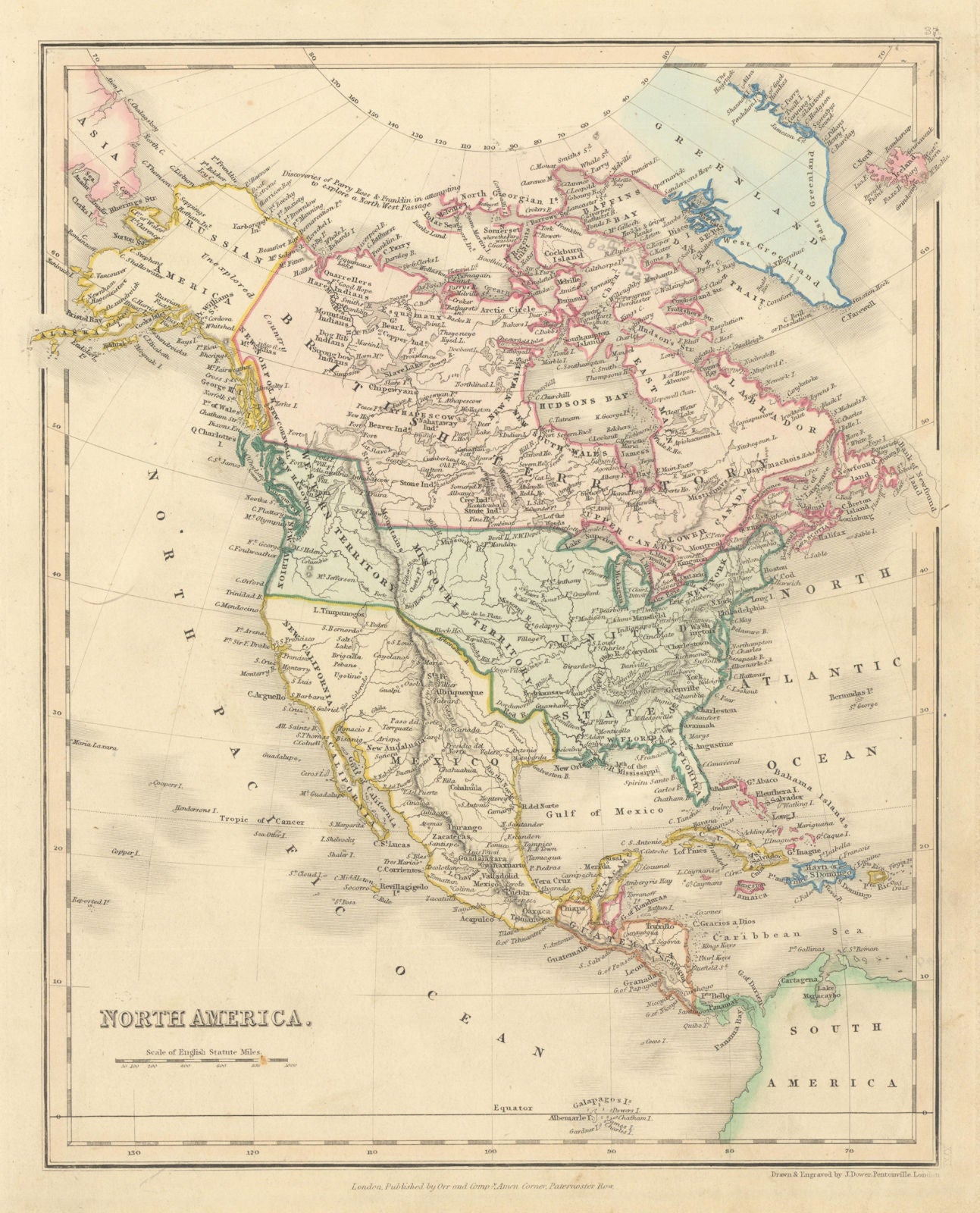 North America. Western & Missouri Territories. US excludes Texas. DOWER 1845 map